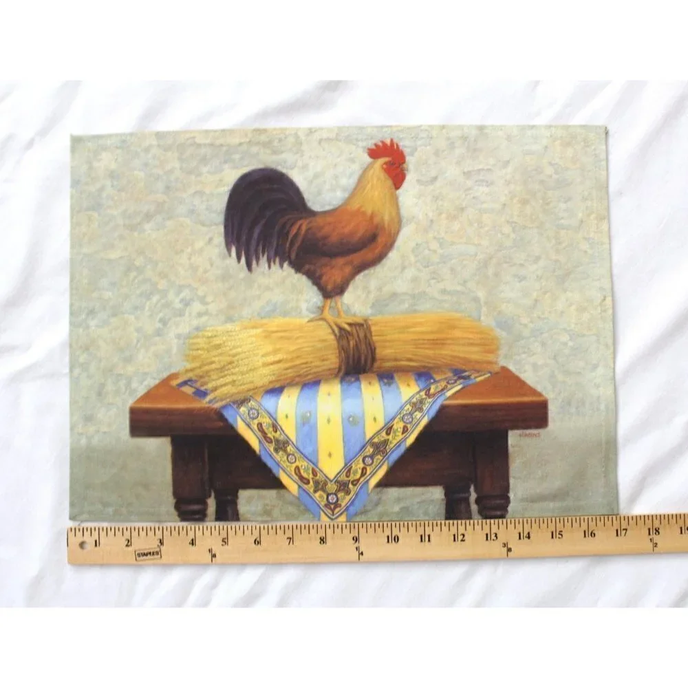 J. Wiens Rooster two Place Mat Kitchen Country farm Print art